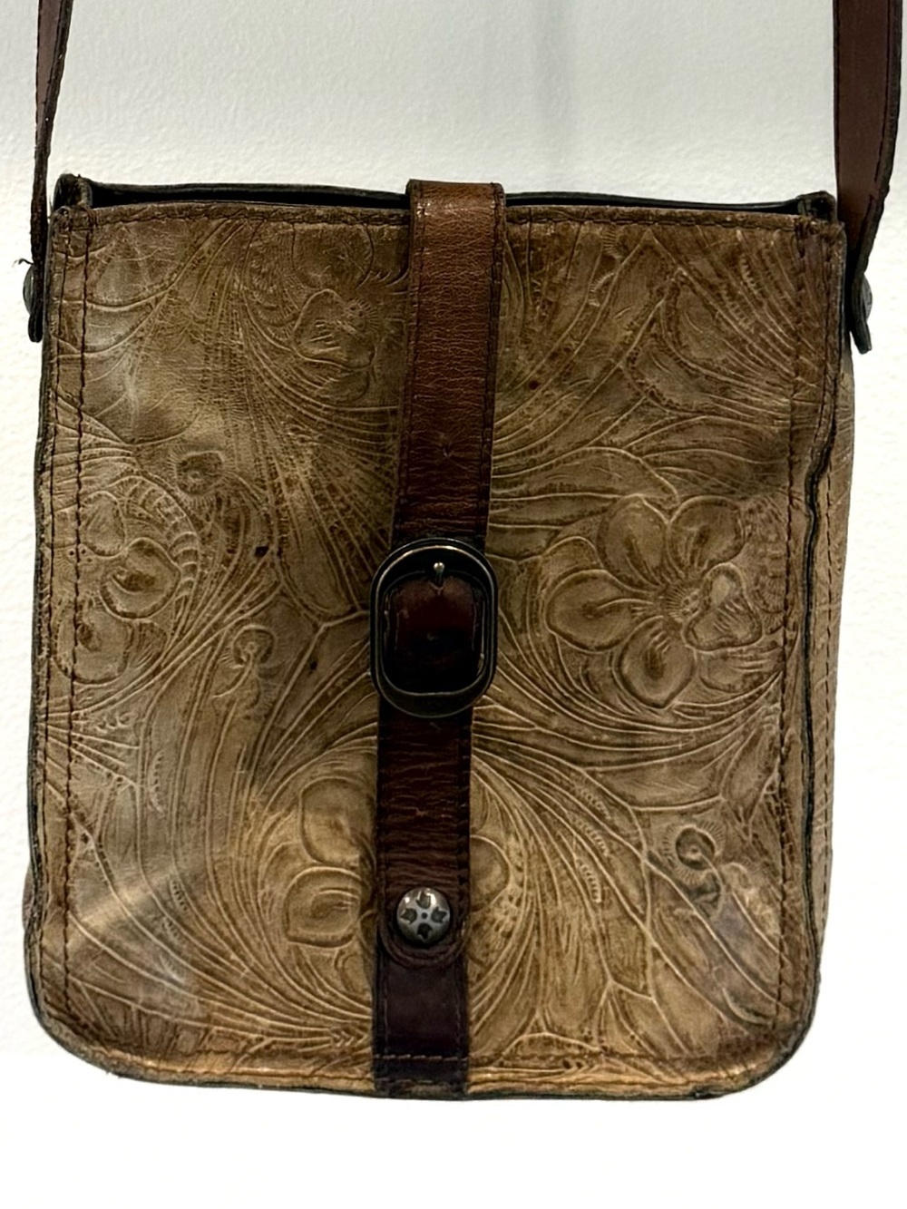 Patricia Nash Brown Tooled Leather Crossbody Bag